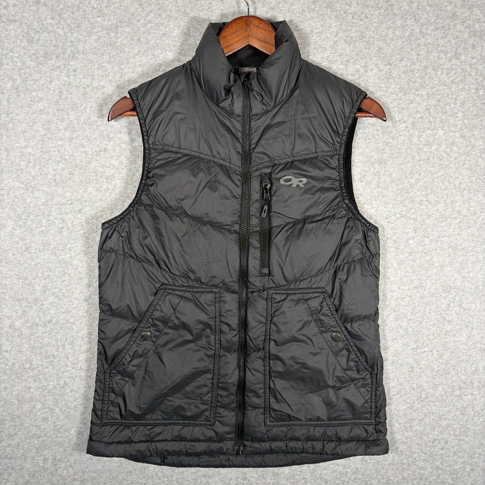 Outdoor Research Transcendent Down Vest Mens Small Gray Puffer Gilet Jacket